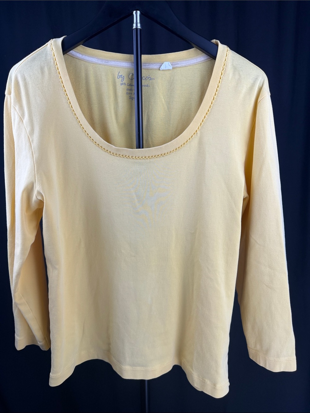 By Chico’s Yellow Cotton Stretch Scoop Neck 3/4 Sleeve Top
